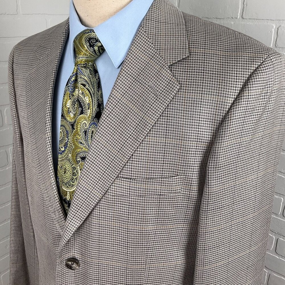 Stafford Blazer Men 42 Gray Tan Glen Plaid‎ Classic Silk Wool Executive Jacket